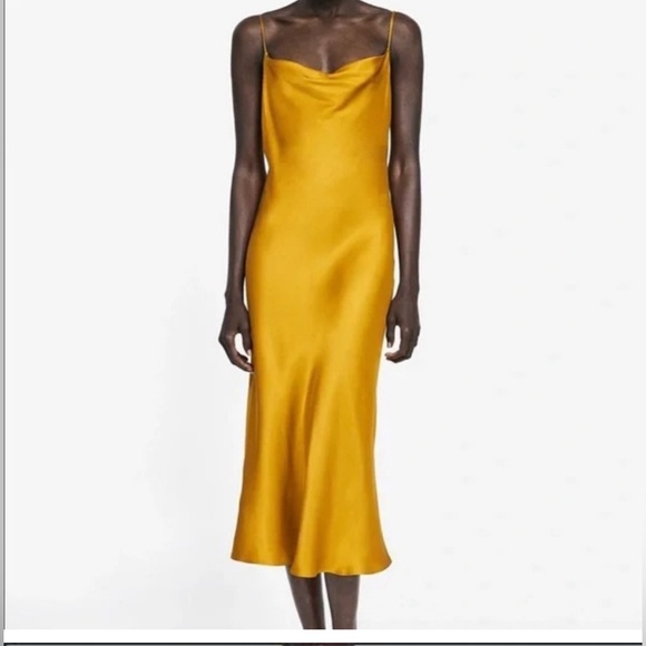 zara gold slip dress Silk Slip Dress main image 1
